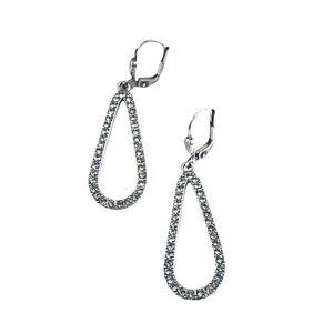 Rhinestone Open Teardrop Leverback Dangle Earrings In Silver-Tone Metal